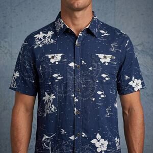 Salty Crew Men's Button Up Shirt Nautical Fishing Surf Tropical Navy Blue Size M
